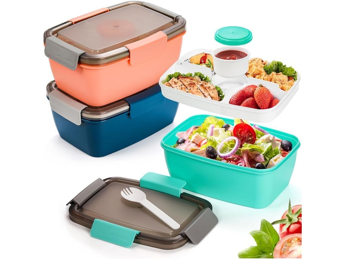 Recipientes Para Ensalada Con 4 Compartimentos, Fiambrera Bento Con Cuchara Y Recipiente Para Aderezo.