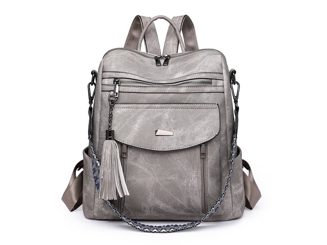Mochila De Piel Pu Con Borlas Para Mujer, Gris Digitallab