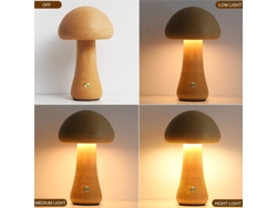 Luz nocturna LED S recargable de 800 mAh con interruptor táctil, lámpara de mesa de madera con bonitos hongos para dormitorio infantil.