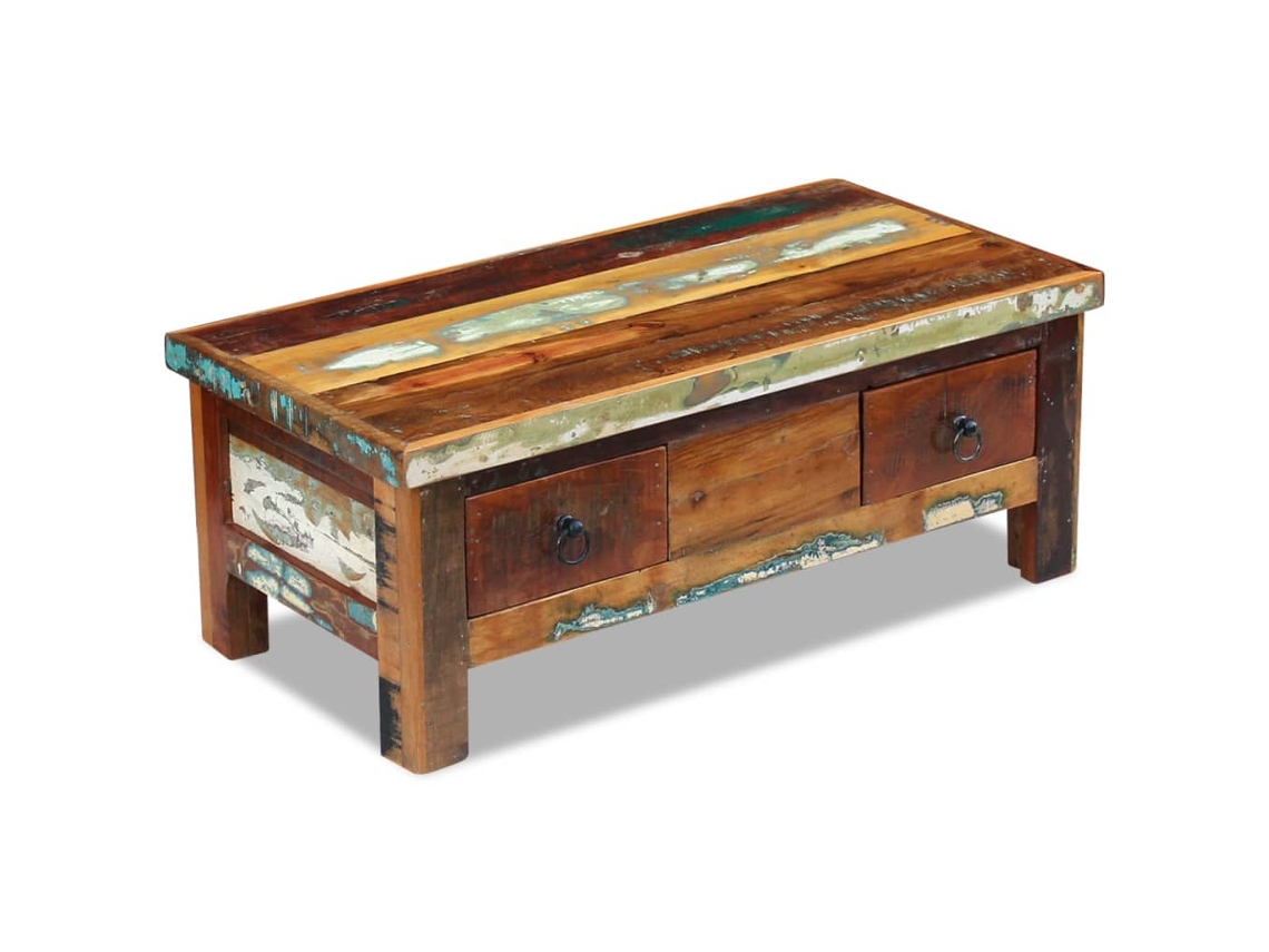 Mesa de Centro de Apoyo con Cajones 90X45X35 cm Madera Reciclada Maciza