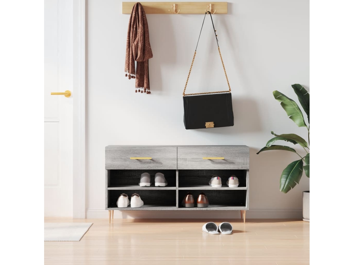 Banco Zapatero | Armario Zapatero Madera De Ingeniería Gris Sonoma 102x35x55 Cm