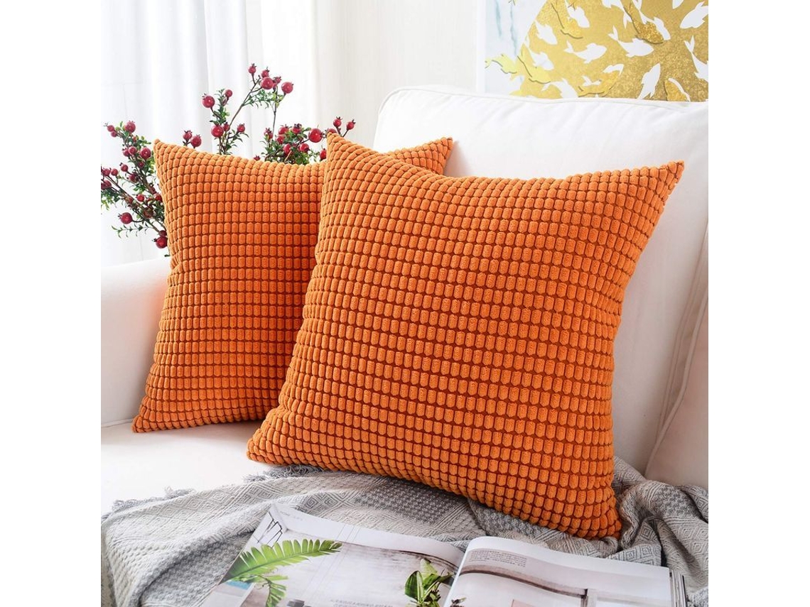 Rebe-funda De Cojín De Pana Suave Linjou Pack 2, 45x45 Cm, Diseño Invisible, Color Naranja Granitos