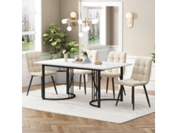 Mesa 140cm 4 Sillas Terciopelo Beige Negra