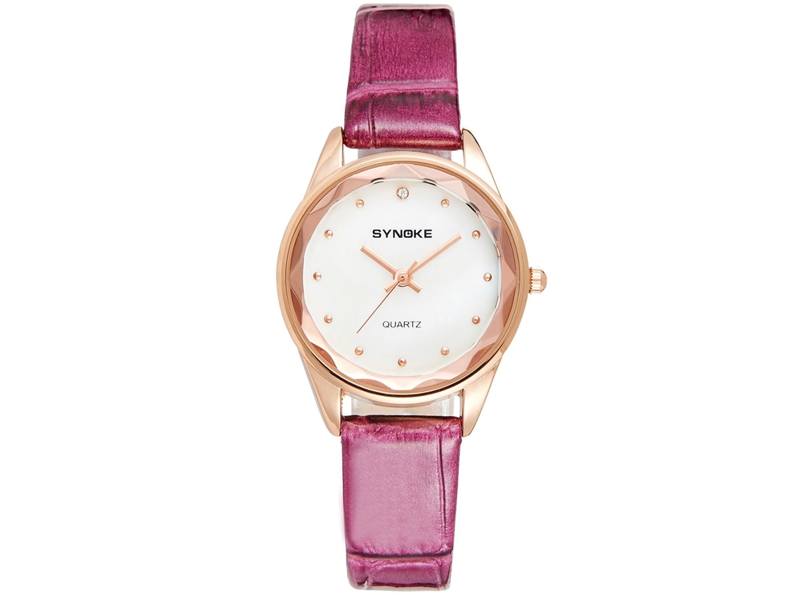 Reloj De Pulsera Synoke Para Mujer, Resistente Al Agua Hasta 30 M, Piel Sintética, Movimiento De Cuarzo, Color Morado.