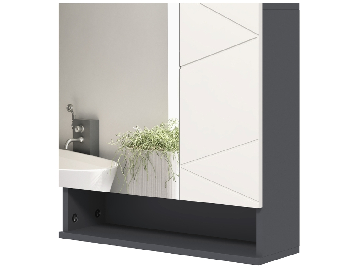 Armario De Baño Con Espejo Y Estante Antivaho, Gris.