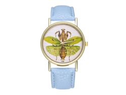 Reloj Unisex De Cuarzo Con Correa De Piel Sintética Con Estampado De Insectos Azul Claro.