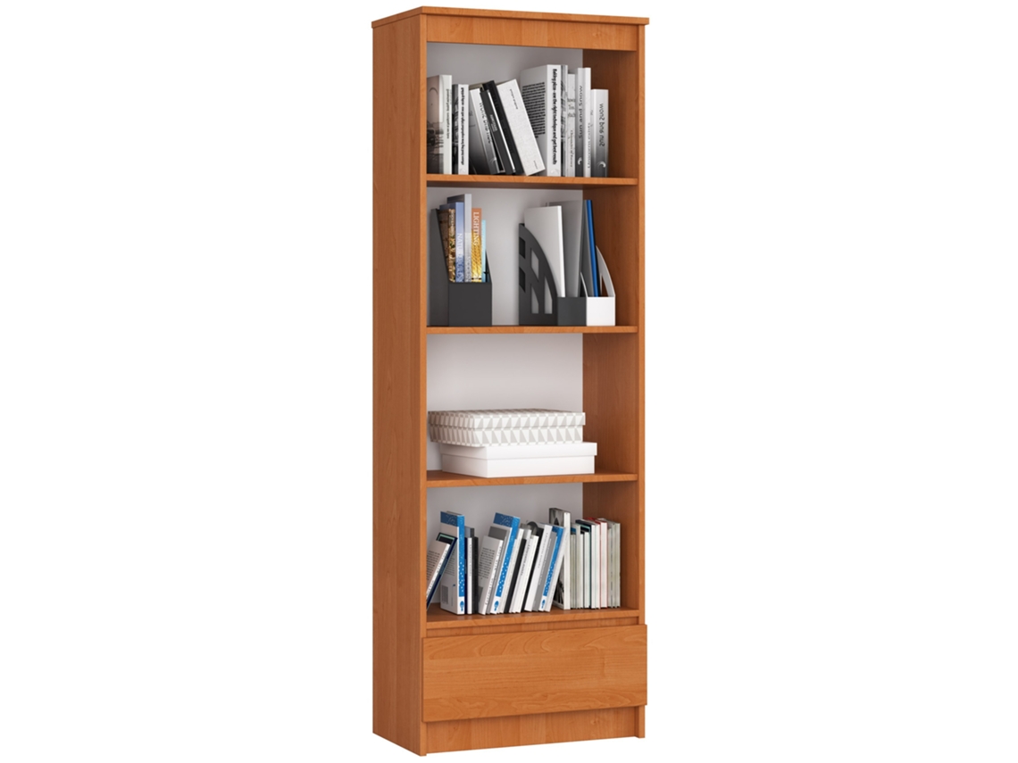 Librería Akord R60 Aliso 60 Cm Frente Blanco 1 Cajón Frente En Color Aliso 4 Estantes 60x35x180 Cm
