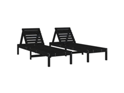Juego de 2 Tumbonas de Pino Macizo Negro 199,5x60x74 cm MAISON EXCLUSIVE