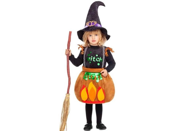 Disfraz de Niña DISFRAZZES Bruja Con Llamas Negro Y Naranja (Talla: 3 a 4 años)