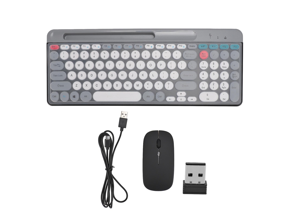 Juego de teclado y ratón inalámbricos Bluetooth de modo dual, teclas redondas vintage, teclado y ratón para juegos Ly Ebike