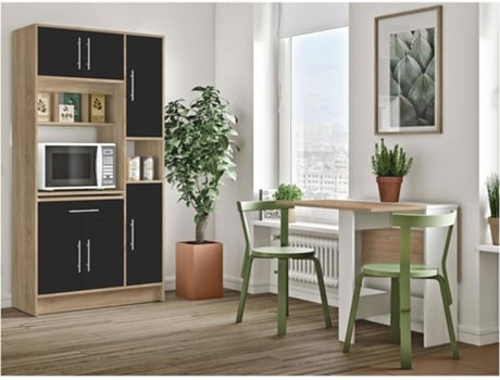 Aparador Cocina VENTE-UNIQUE Mady (Negro - 91x40x180 cm)