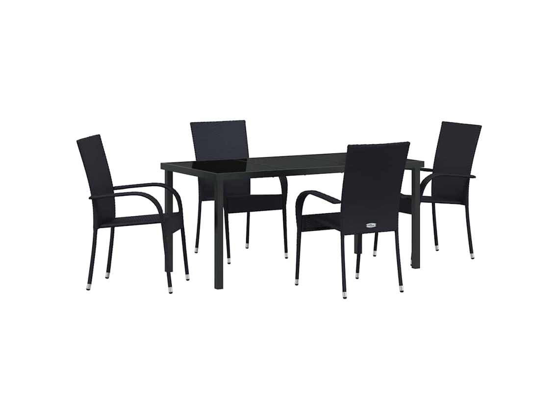 Juego de comedor de jardín de 5 piezas - Muebles de comedor de jardín de acero con recubrimiento de polvo negro HARLANV1