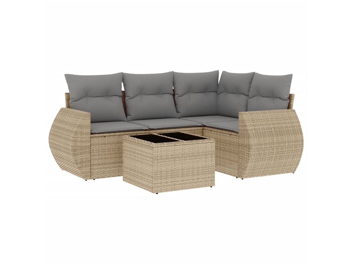 Conjunto 5 de sofás jardín con cojines VIDAXL ratán sintético beige
