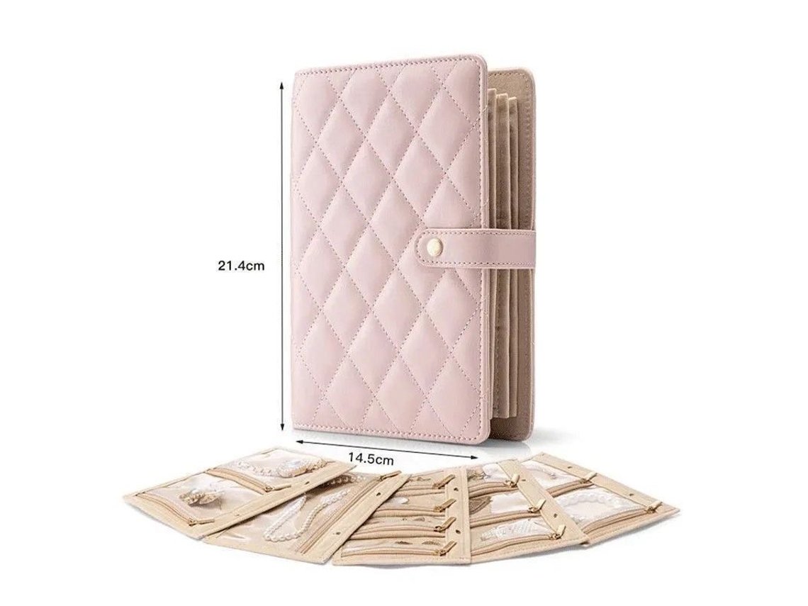 Joyero portátil, a prueba de polvo, bolsa de almacenamiento de cuero sintético desmontable, ideal para joyas, monedas y relojes (rosa) Cuich