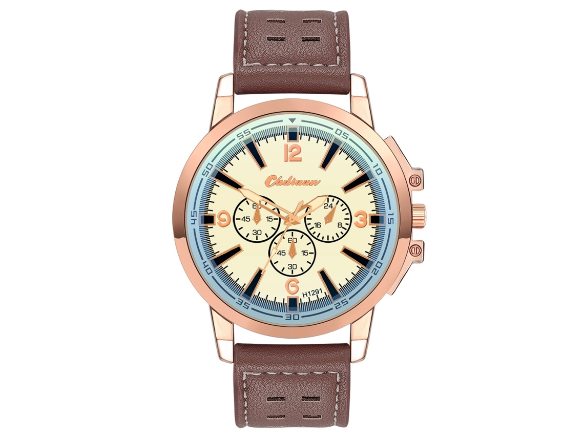 Reloj De Pulsera Unisex De Cuero Pu Moda Empresarial Oro Rosa Y Marrón Oscuro