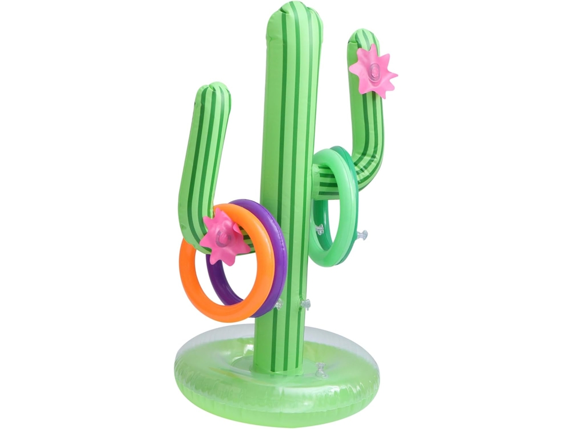 Cactus inflable, imitación de PVC, verde, plegable y desinflable, con aro para lanzar.