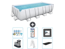 Piscina BESTWAY Rectangular Power Steel - 549 x 274 x 122 - Gris - Incluida bomba - Escalera - Cobertor Paquete de mantenimiento - Filtrar - Baldosas