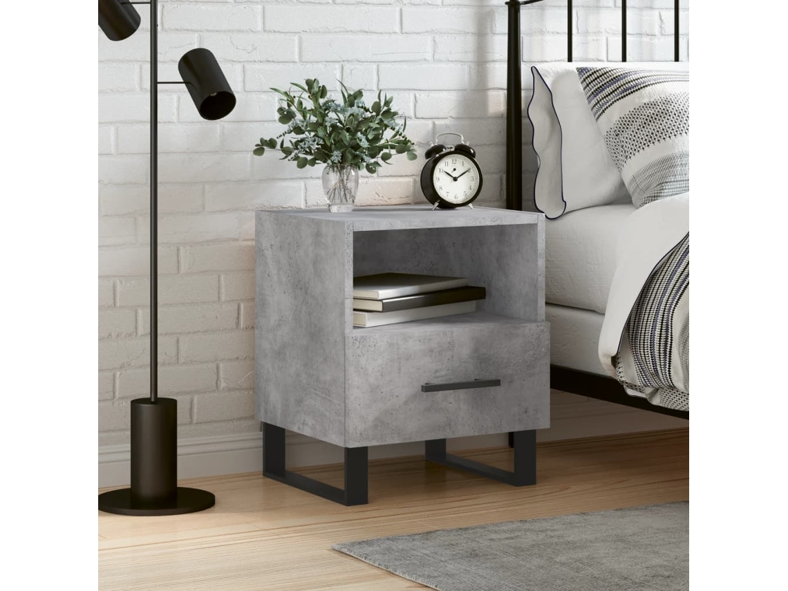 Mesita de Noche 40X35X47,5Cm Derivados de Madera Gris Cemento
