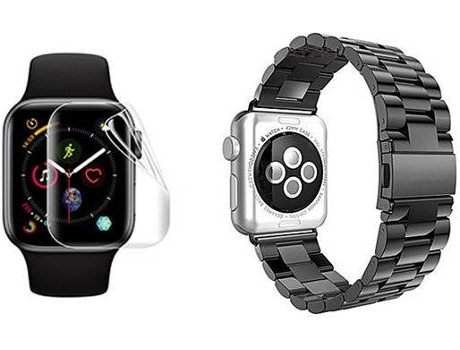 Correa + Protector Apple Watch Series 7 41mm PHONECARE Stainless Lux Negro y Transparente