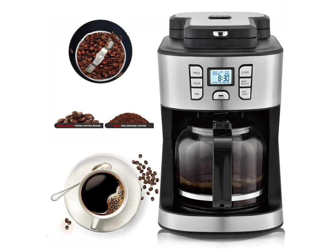Cafetera Automática Con Molinillo 2 En 1 De 1.8l 950w Cafetera Digital Programable Con Jarra De Vidrio Y Filtro 15 Tazas