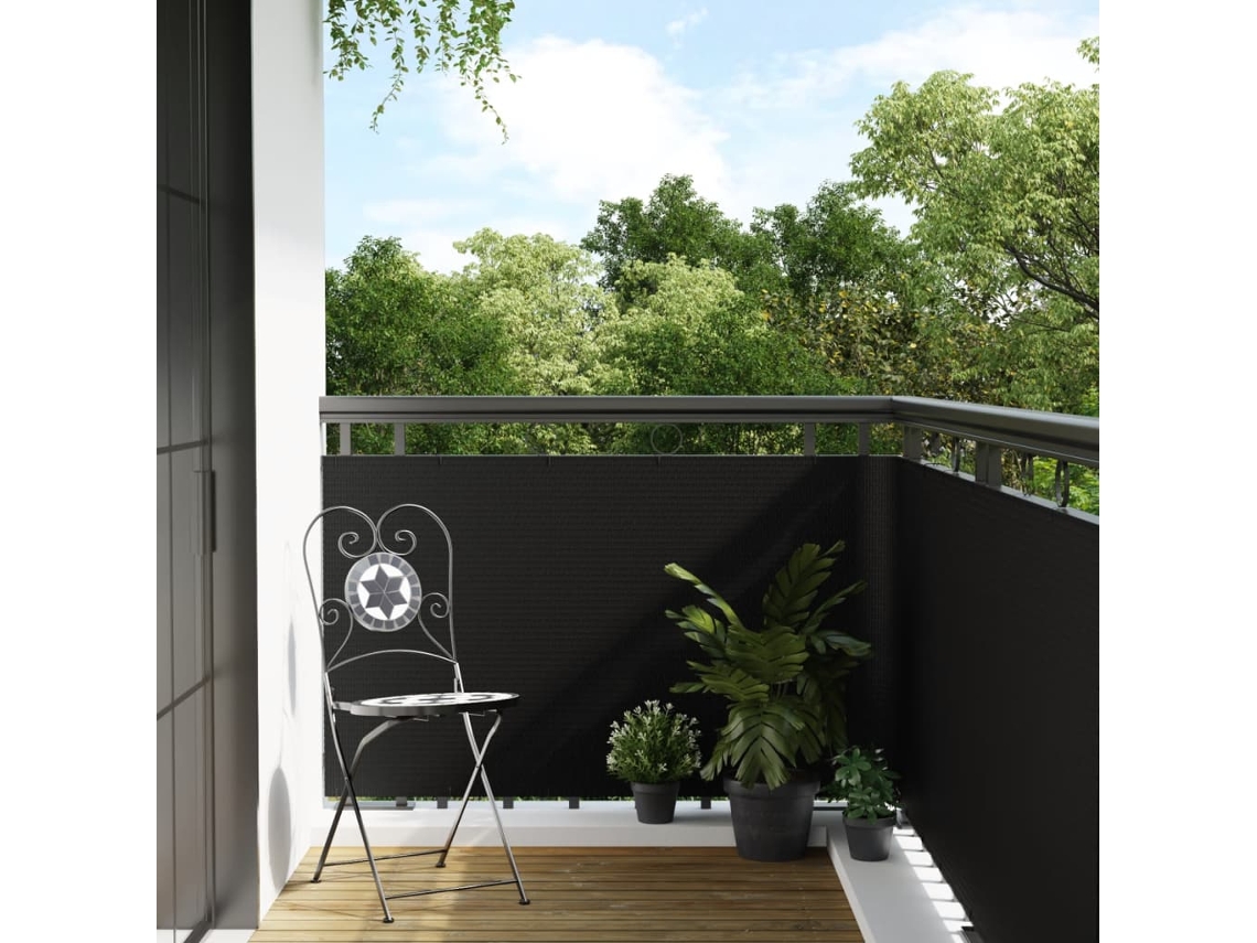 Mampara de balcón de mimbre PE negra de 300 x 80 cm, DKD HOME DECOR
