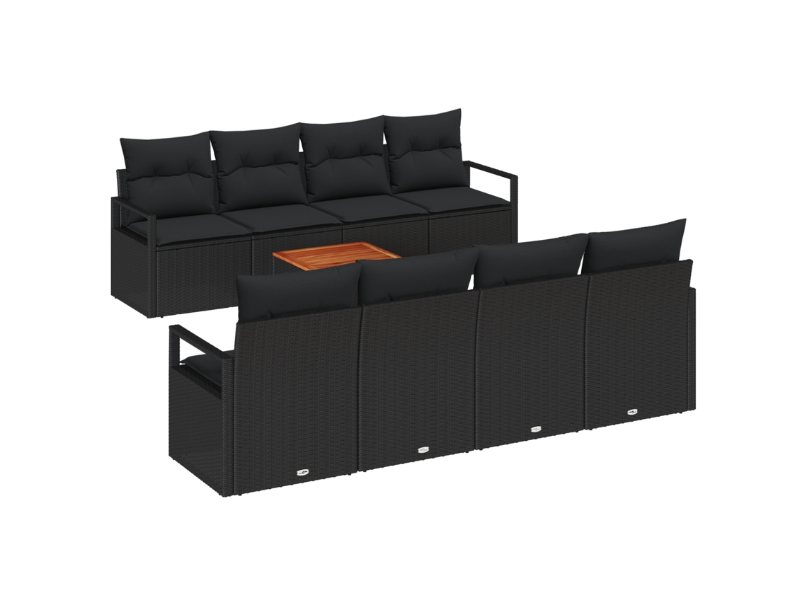 Conjunto 9 De Sofá De Jardín De Vidaxl Con Cojines Negro Poliratán  Negro Ratán