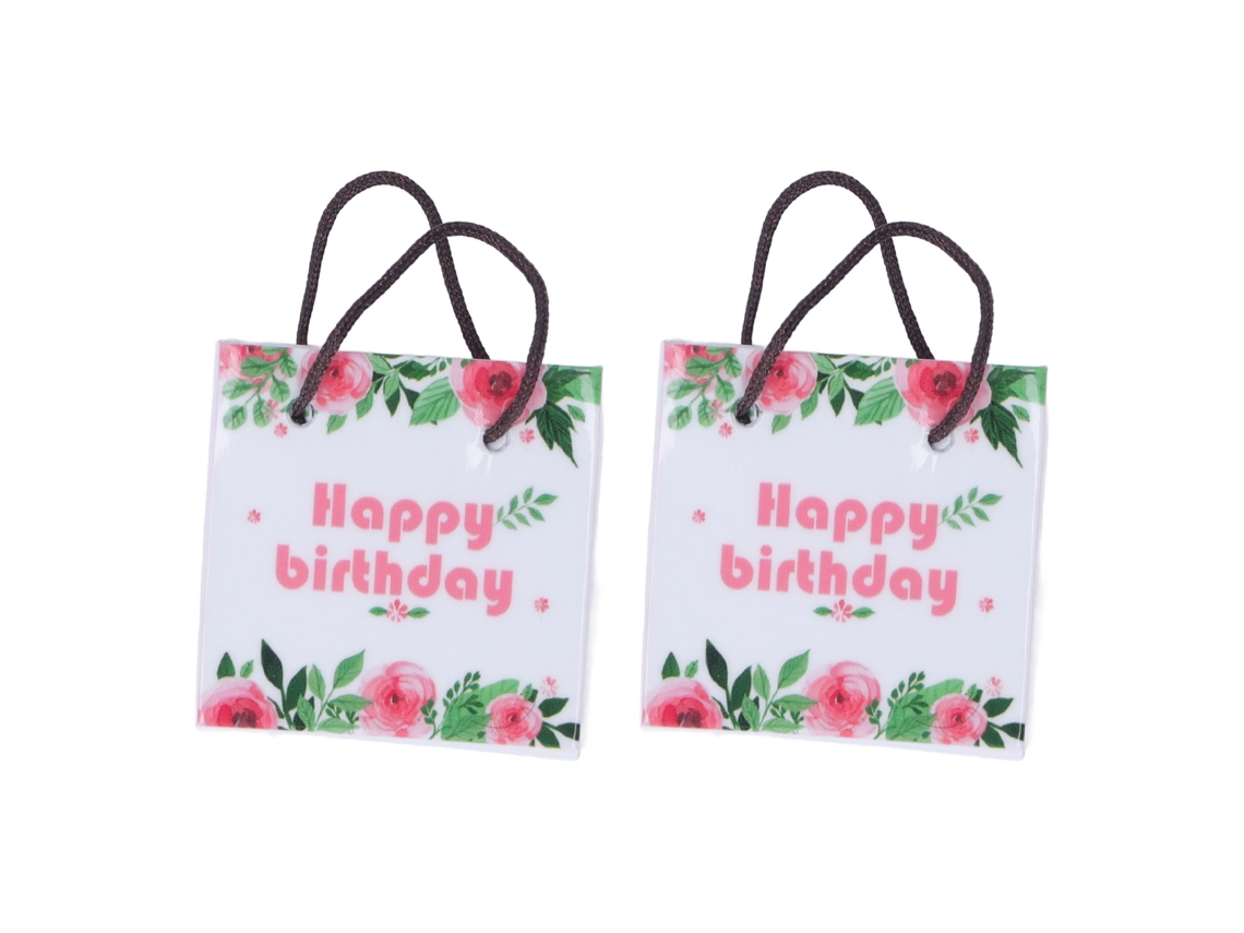 Bolsas De Regalo En Miniatura Con Asa, Estampado De Letras Y Flores Para Casa De Muñecas, 2 Unidades