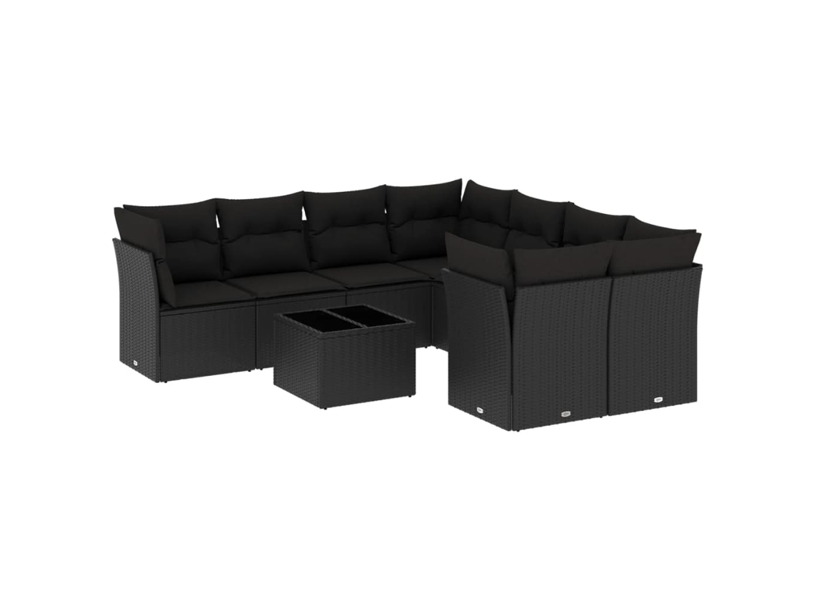 Conjunto de 9 sofás de jardín con cojines, mimbre, negro, MAISON EXCLUSIVE (9 piezas)