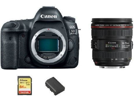 Cámara Reflex CANON EOS 5D IV + Objectivo EF 24-70mm F4L IS USM + Tarjeta SD 64GB + Batería LP-E6N (Full Frame)