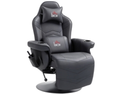 Silla gaming con masaje, reposapiés reclinable, capacidad de 120 kg, piel sintética negra.