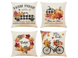 Fundas de almohada de decoración otoñal con estampado exquisito y cierre de cremallera oculto, juego de 4 piezas (amarillo y naranja)