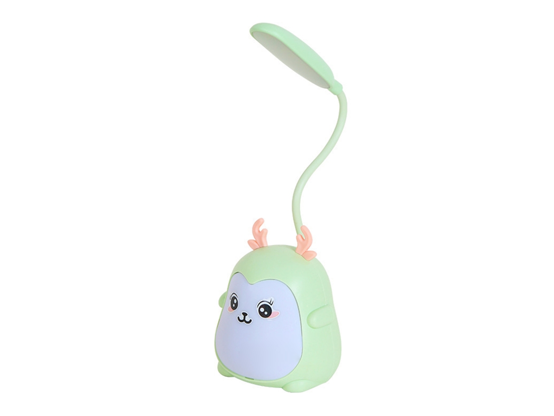 Lámpara de oficina infantil 2026 con cuello de cisne, recargable por USB, 3 niveles de intensidad, luz nocturna verde.