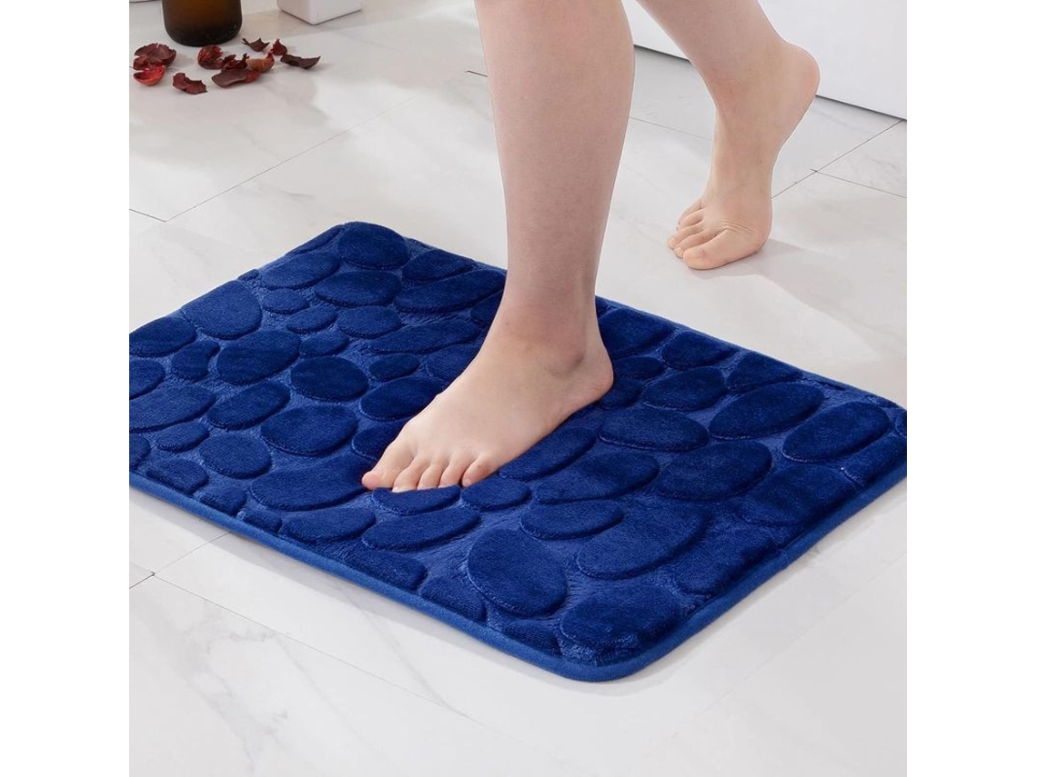 2026-tapete De Entrada Baño Espuma De Memoria Hidrofílica Diseño Piedras Fibra Ultra Fina Antideslizante Suave 50x80cm Azul Oscuro 50x80cm