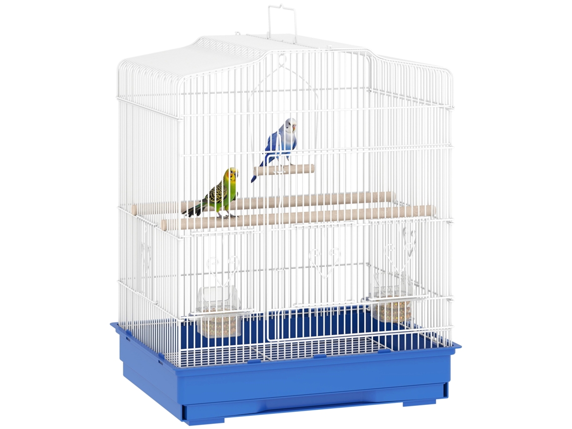 Gaiola Pássaros Aço 46,5x36x59 Comedouros Balanço Azul