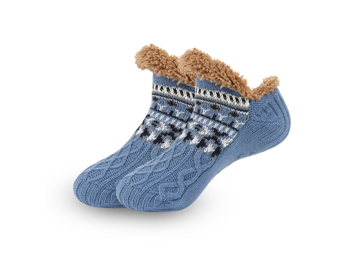 Meias Eifson Forro De Lã Grossa Para Aquecimento, Antiderrapantes Para O Inverno, Tamanho L (azul)