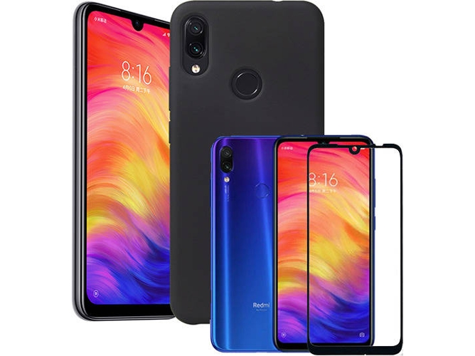 Kit Carcasa y Protector Cristal 5D Xiaomi Redmi Note 7 Silicone Negro