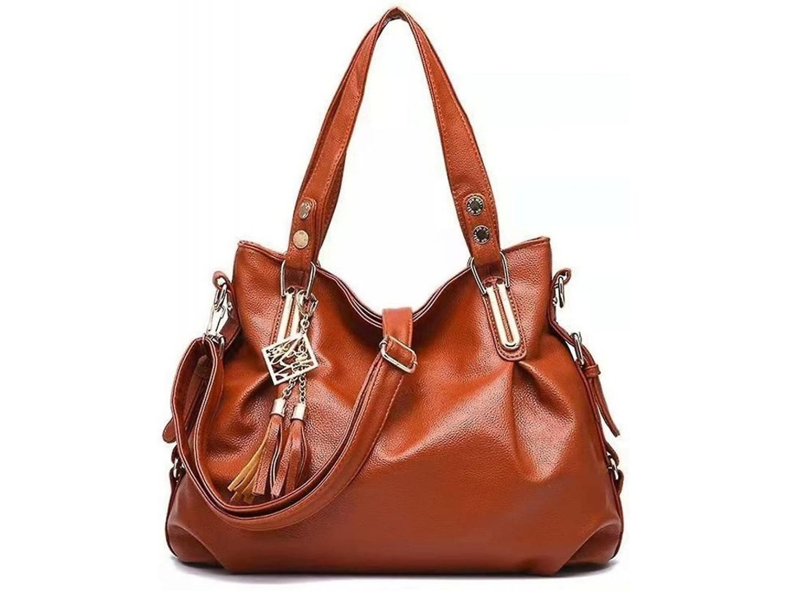 2026-bolsos De Mano Para Mujer Bolso Bandolera Moda De Moda Capacidad Grande Klk Cuero Pu Hardware Plateado Marrón