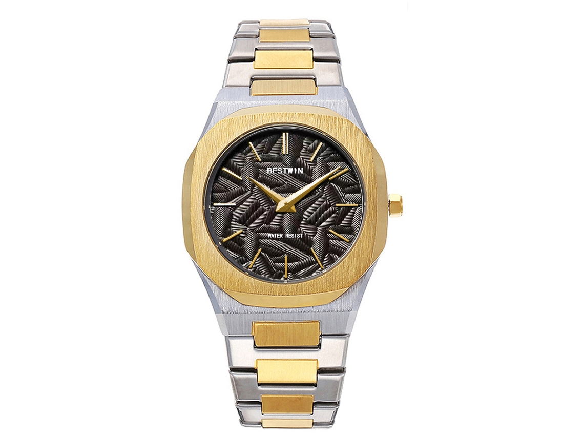 Reloj De Cuarzo Para Hombre (negro) Con Hojas En Relieve.