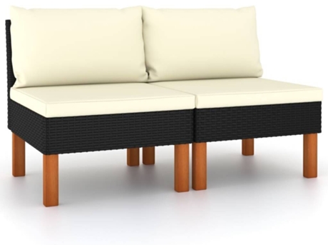 Conjunto 2 Sofá central VIDAXL Negro Poli Ratán (60.5x64.5x67 cm)
