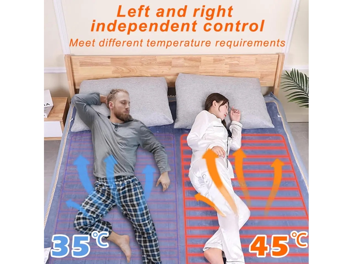 Manta Electrica Con Doble Control Inteligente, 180 X 200 Cm, Almohadilla Térmica de Franela Para Camas,9 Niveles de Temperatura, Azul,nuevo