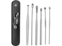 Kit De Retiro De Cera Del Oído 7 Piezas De Acero Inoxidable Con Bolsa Portátil Negro