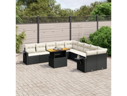 Conjunto de sofá de jardín de 11 piezas con cojines de mimbre sintético negro de DKD Home Decor