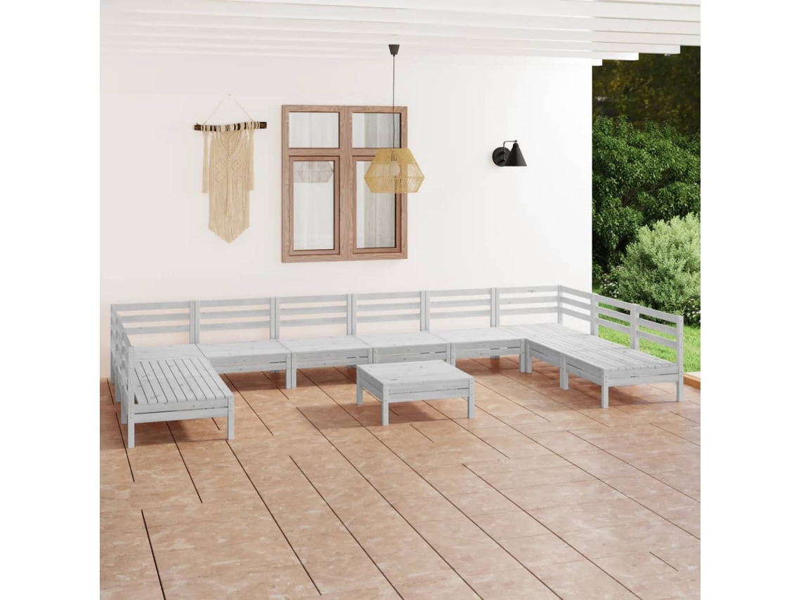 11 Piezas Conjunto Lounge De Jardim Madeira De Pinho Maciça Branco Dkd Decoración Del Hogar
