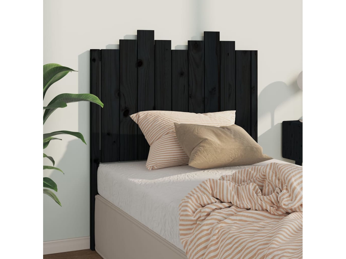 Cabecero De Cama Madera Maciza De Pino Negro 96x4x110 Cm