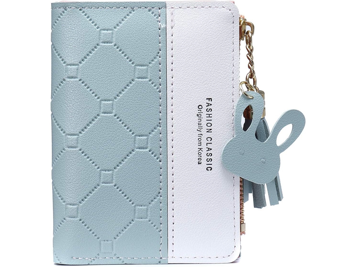Cartera pequeña de piel sintética para niñas - Monedero y tarjetero con colgante de borla - Azul