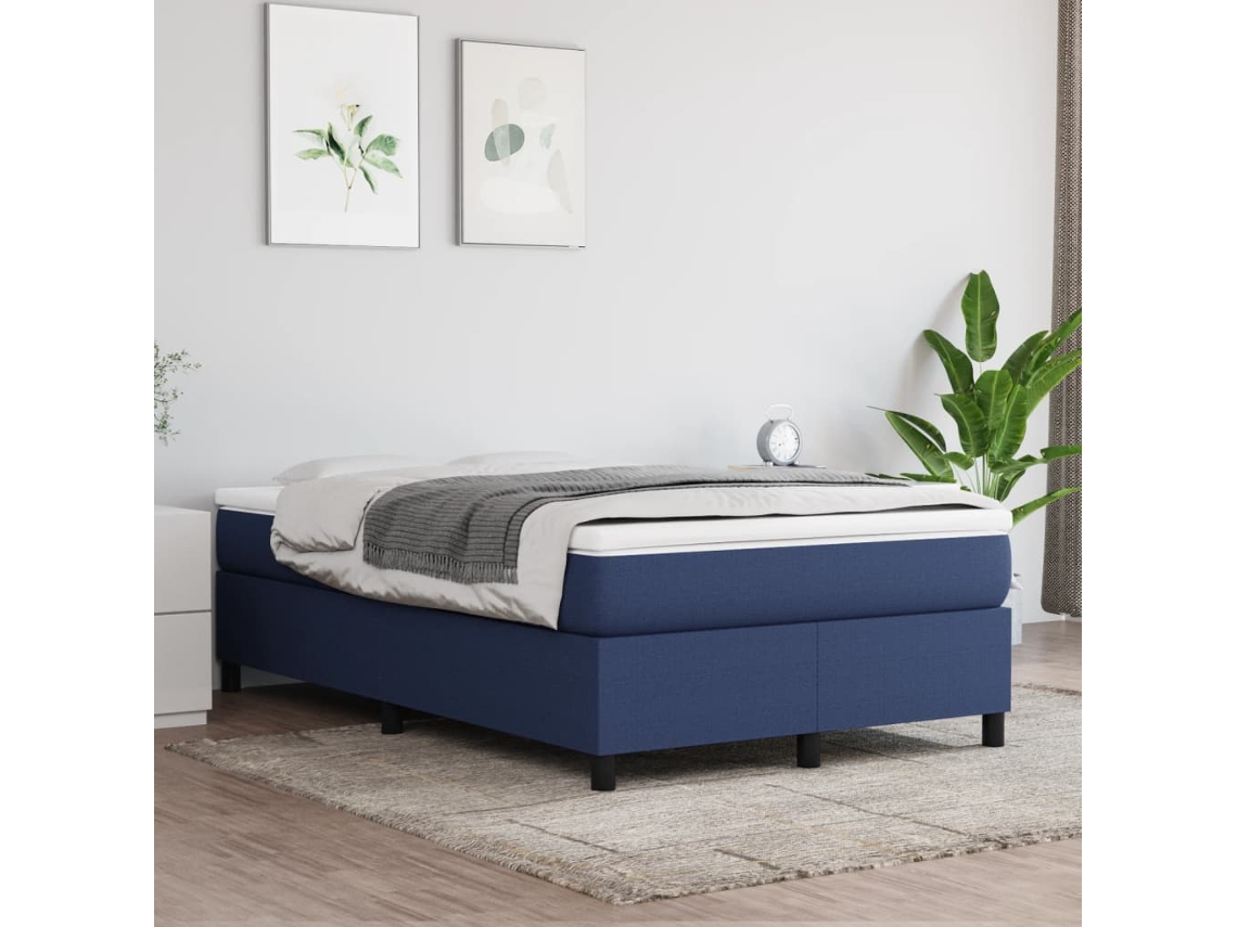 Cama Box Spring Con Colchón Tela Azul 120x200 Cm