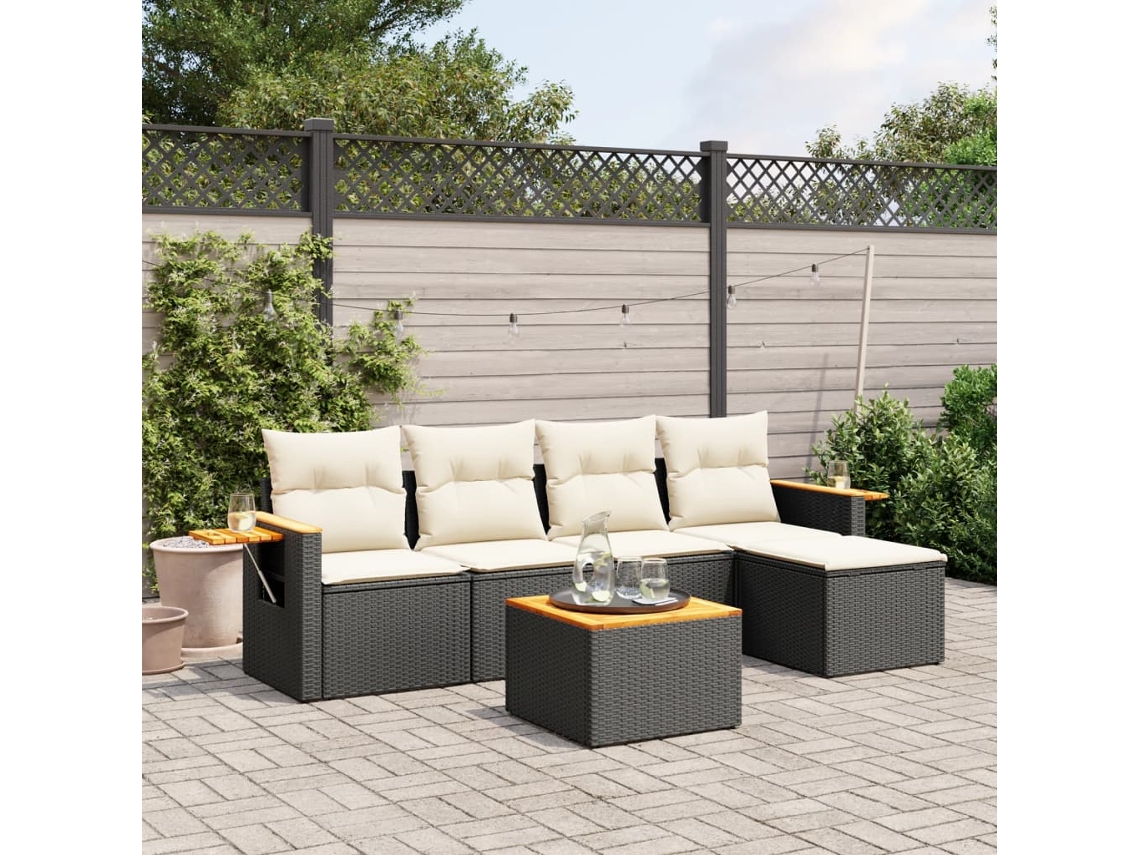 Conjunto de sofás de jardín de 6 piezas DKD Home Decor con cojines de mimbre negros