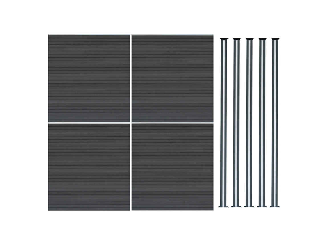 Valla Exterior - Monstershop - WPC, Gris, 185x699 cm, 4 paneles + 5 postes LED