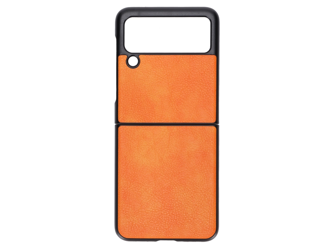 Capa De Couro Com Padrão De Lichia Para Samsung Galaxy Z Flip 3 - Proteção Total E Anti-choque Laranja