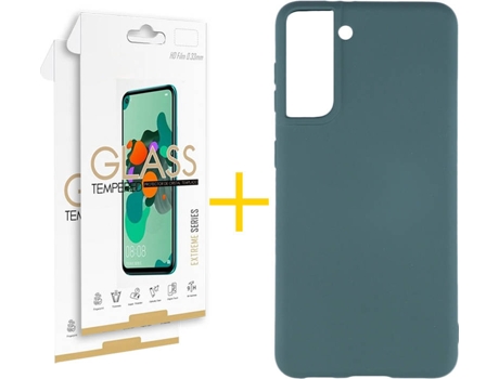 Carcasa y 2 Protectores de Pantalla de Vidrio Samsung S21 Plus SKYHE Silicona Líquida Verde